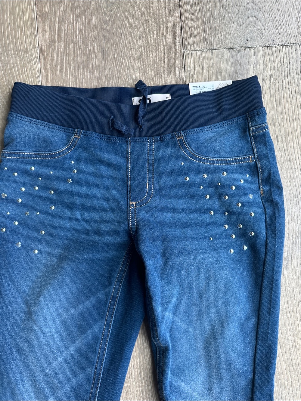 SO Girls Dark Blue Jegging Leggings with Gold Studs - Picture 2 of 5